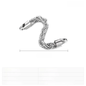 Detail of 5mm stainless steel twisted rope chain with high-polished metallic finish