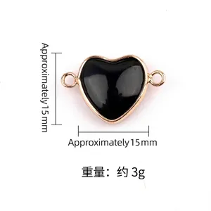 15mm heart-shaped semi-precious stone connector with double loops for DIY jewelry