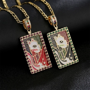 Japanese Kitsune Fox Mask Pendant Necklace 18K Gold Plated Copper Colorful Zircon Enamel Figaro Chain Hip Hop Jewelry