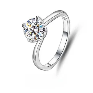 Detailed macro view of S925 sterling silver ring with classic four-prong moissanite setting