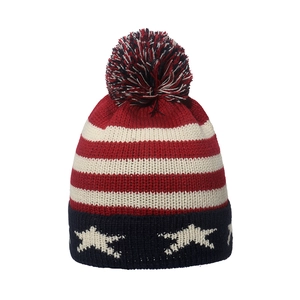 Berretto invernale in maglia con stelle e strisce della bandiera americana e pompon