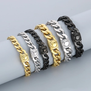 Bracelets de thérapie magnétique en acier inoxydable en or, argent et noir, maille Figaro