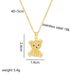 Sparkling 3D teddy bear pendant necklace in 18k gold plated stainless steel for women