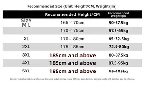 Detailed size chart for casual men's jacket showing height and weight recommendations