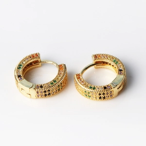 Chic gold hoop earrings for women with colorful crystals and rhinestones in hip-hop style