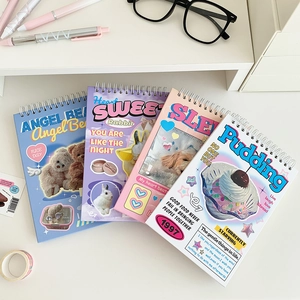 Cute cartoon dessert themed spiral notebooks for school students with Y2K collage cover design