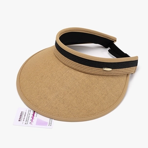 Khaki open top sun hat with UV sensor card and stylish straw weave texture