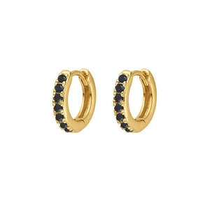 Close-up of S925 sterling silver huggie earrings with micro-paved black zircon stones