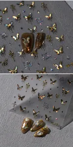 Detailed holographic butterfly nail stickers M-224 with 3D golden star and art text