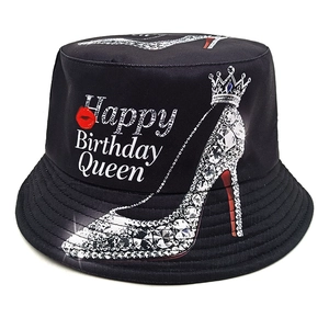 Bucket Hat Polyester Happy Birthday Queen High Heels Crown Print Sun Protection Headwear For Women Party Accessory