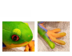 Detailed view of red-eyed tree frog plush toy showing fine stitching and soft fabric