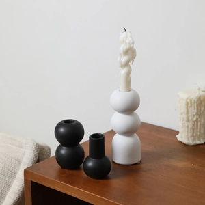 Minimalist Ceramic Candle Holder Geometric Nordic Style Decorative Centerpiece Black White Matte Finish Tabletop Ornament