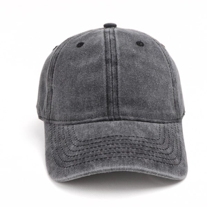 Retro washed charcoal grey cotton baseball cap with adjustable strap and vintage look