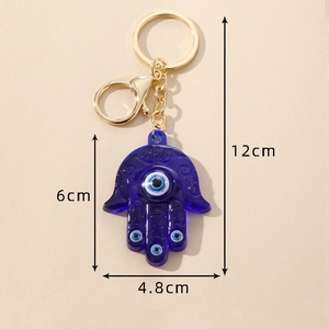 Porte-clés Main de Fatma bleu avec œil maléfique et guide des tailles de 12cm
