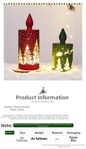 Macro detail of LED Christmas candle lamps with festive Santa Claus and reindeer patterns