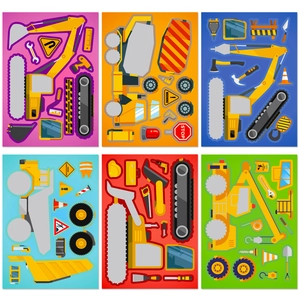 DIY construction vehicle stickers set with excavators, cranes and trucks for kids' creativity