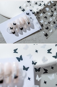 Detail of TS-1342 butterfly nail decals on pink gradient and French black tip nails