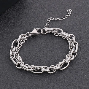 Minimalist Double Layer Chain Bracelet 316L Stainless Steel Adjustable Lobster Clasp Industrial Style Unisex Jewelry