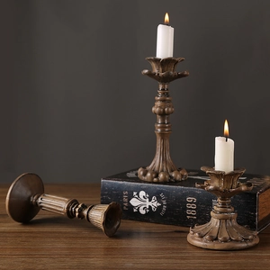 Vintage style resin candle holders with carved patterns for romantic dinner decor