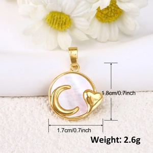 Detail view of 1.7cm gold-plated heart pendant with white shell moon and heart engraving
