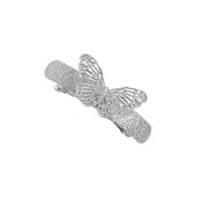 Pince à cheveux papillon évidée en métal argenté élégante pour coiffure rétro chic