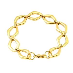 Polished gold stainless steel geometric diamond link bracelet with a secure lobster clasp