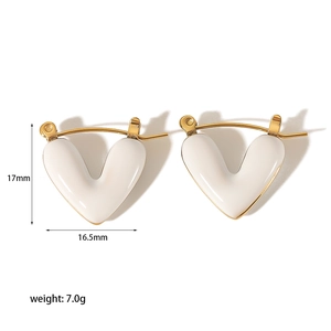 Minimalist 18K gold plated stainless steel heart earrings with white enamel finish