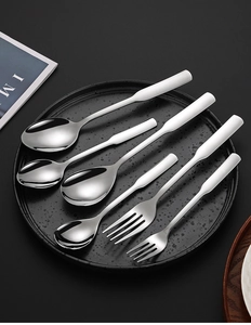 Detail view of 6-piece 304 stainless steel cutlery set with square handle spoons and forks