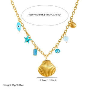 Detaillierte Größenangaben für Goldkette mit blauen Muschel- und Seestern-Anhängern