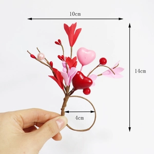 Red and pink heart napkin ring with winter jasmine berries for romantic table decor