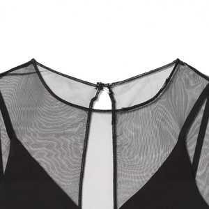 Robe sans manches pour femme en tulle noir avec col rond et détails ajourés