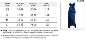 Detailed size chart for elegant V-neck satin split dress including bust and waist measurements