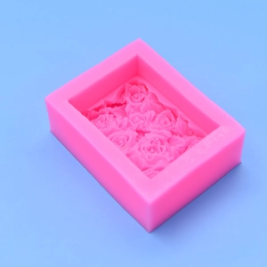 Pink silicone rectangular rose flower mold for handmade soaps and cake fondant decoration