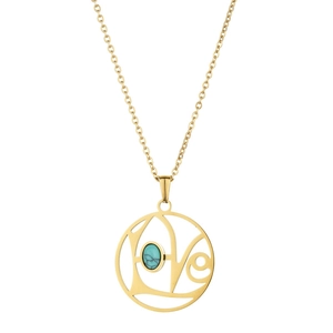 Collier avec pendentif LOVE en acier inoxydable doré et incrustation de turquoise