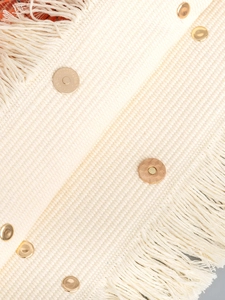 Canvas fringe tote bag in cream white with gold metal buttons and tassels detail