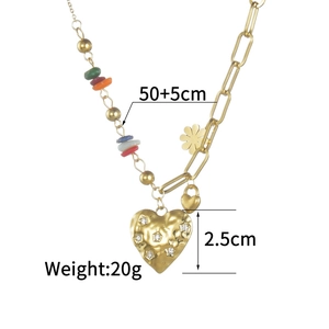 14K gold stainless steel heart necklace with colorful macaron beads and stars