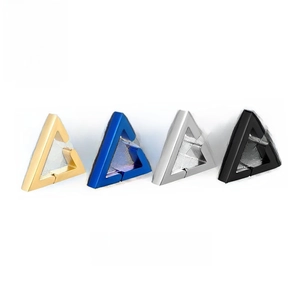 Triangle stainless steel hoop earrings in gold blue silver and black matte finishes