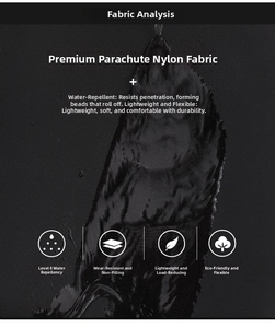 Dettaglio del tessuto in nylon paracadute impermeabile con gocce d'acqua sullo zaino