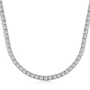 Classic 925 sterling silver tennis necklace with round-cut 5A zircon stones on white background