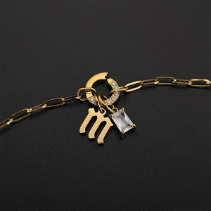 Gold-plated titanium steel necklace with rhinestone M letter and clear crystal pendant