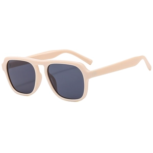 Fashionable beige oversized square sunglasses with black lenses shown at a 45-degree angle