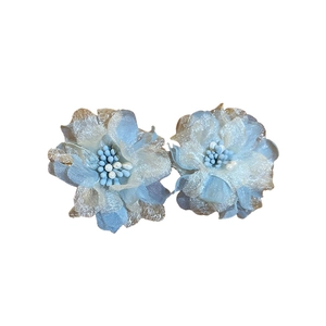 Sweet handmade blue and white woven lace flower stud earrings for elegant women