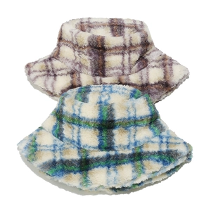 Winter Karo Plüsch Fischerhut Set für Damen aus weichem Kunstfell und warmem Stoff