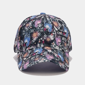 Detail shot of the curved brim and unicorn star pattern on a structured baseball cap
