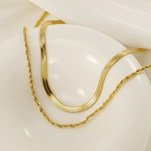 Minimalist 18k gold plated stainless steel snake and twisted rope chain necklace set