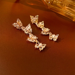 Butterfly Dangle Earrings Long Tassel Zircon Artificial Pearl Crystal Elegant Luxury Jewelry With Silver Earring Post For Women