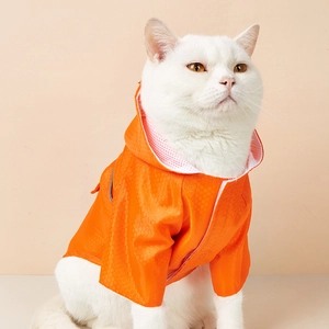 Waterproof orange pet raincoat with reflective stripes for cats and small dogs