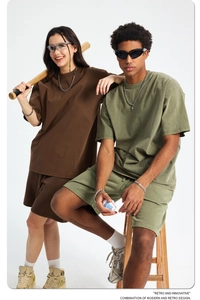 Detail view of oversized retro washed cotton t-shirt and matching shorts set