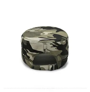 Rear view of camouflage cadet cap showing adjustable metal buckle and breathable eyelets