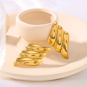 Angel Wing Earrings 18K Gold Plated Stainless Steel Geometric Irregular Wave Leaf Design High End Jewelry For Women